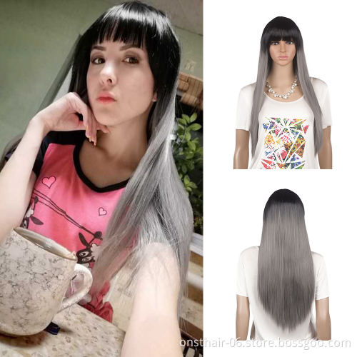 Fashion Long Gold Blonde Synthetic Wig For Women Straight Female Hair Wigs With Bangs Cosplay Party Daily False Hair Wig